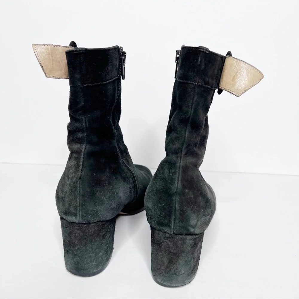 Vintage Francesco Bessi Black Suede Ankle Heeled Booties Size 6 Women’s